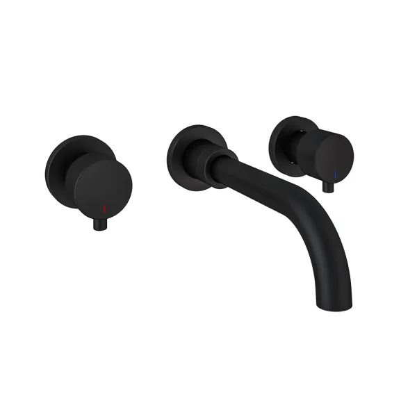 Meriden Matt Black Wall Mounted 3 Hole Curved Spout Basin Mixer Tap