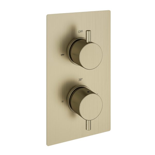 Meriden Brushed Brass Twin Thermostatic Concealed Shower Valve