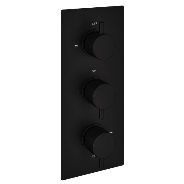Meriden Matt Black Triple Thermostatic Concealed Shower Valve