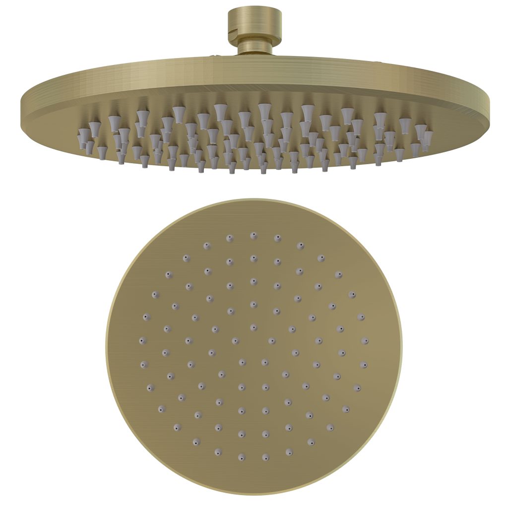 Meriden Brushed Brass 250mm Stainless Steel Round Easy Cleaning Shower Head