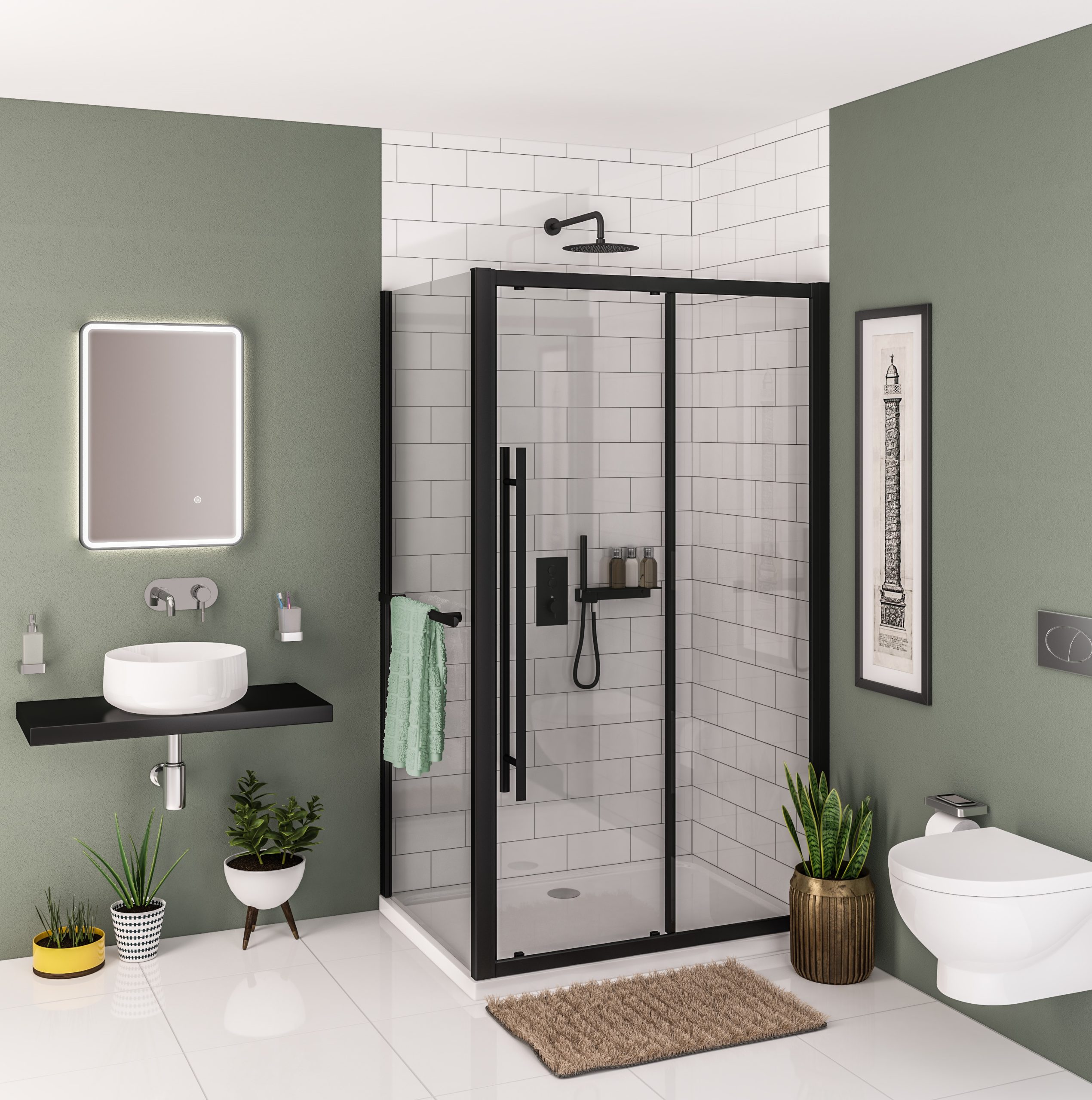 Vantage 2000 Matt Black 1300 Sliding Door - Eastbrook - Image 3