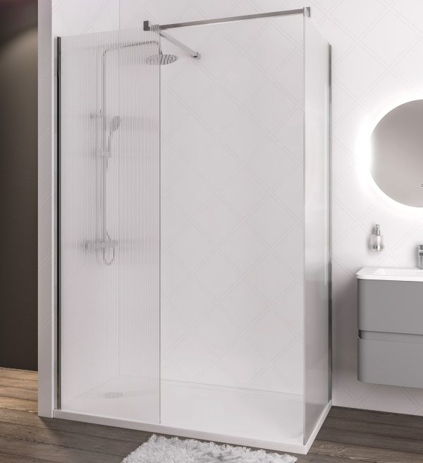 Vantage 2000 Chrome 1300 8mm Fluted Glass Walkin Shower Panel - Eastbrook