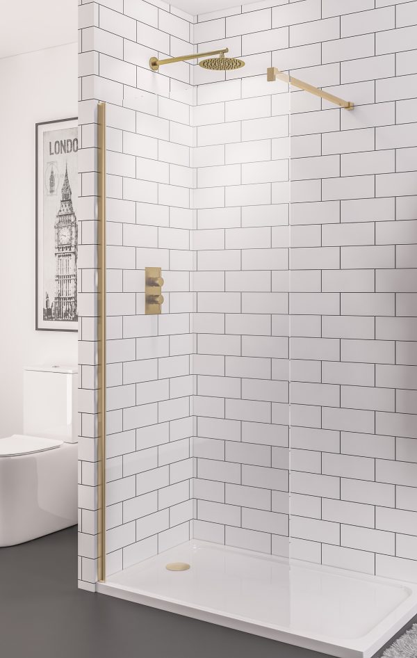 Vantage 2000 Brushed Brass 1500 8mm Walkin Shower Panel - Eastbrook