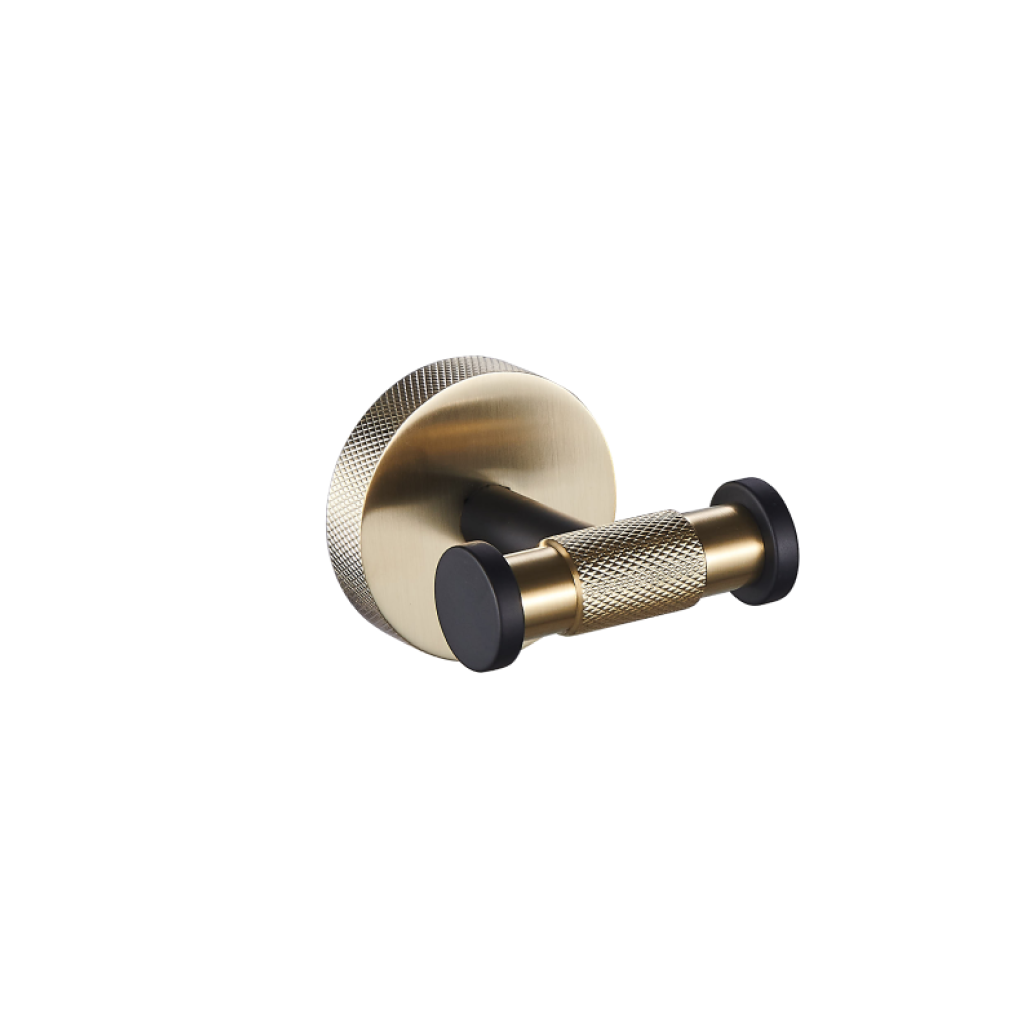 Catania Matt Black & Brushed Brass Double Robe hook - Eastbrook