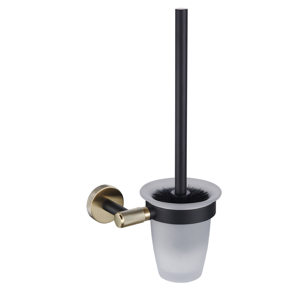 Catania Matt Black & Brushed Brass Toilet Brush and Glass Holder - Eastbrook