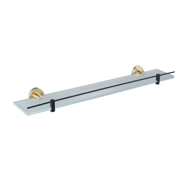 Catania Matt Black & Brushed Brass Glass Shelf - Eastbrook