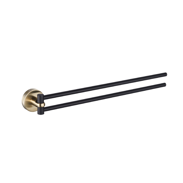 Catania Matt Black & Brushed Brass Double Split towel rail - Eastbrook