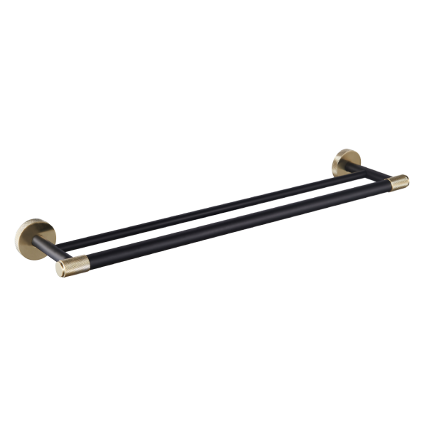 Catania Matt Black & Brushed Brass Double Towel bar - Eastbrook