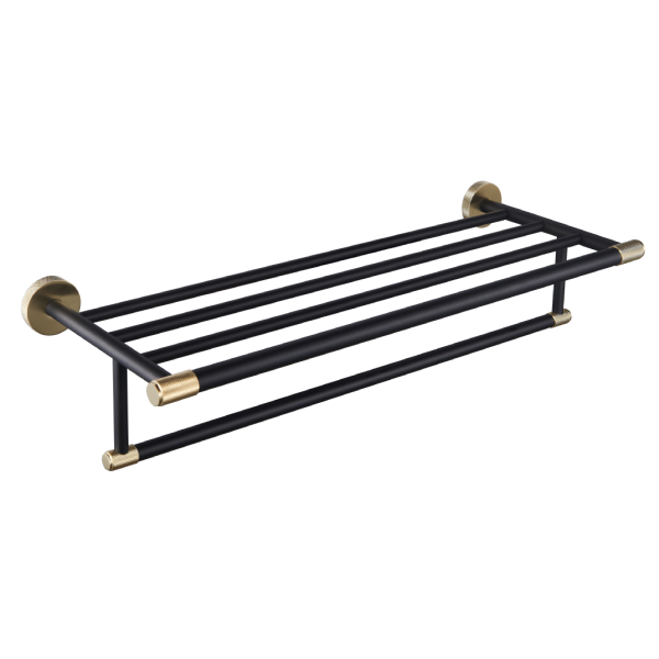 Catania Matt Black & Brushed Brass Towel Rack with bar - Eastbrook