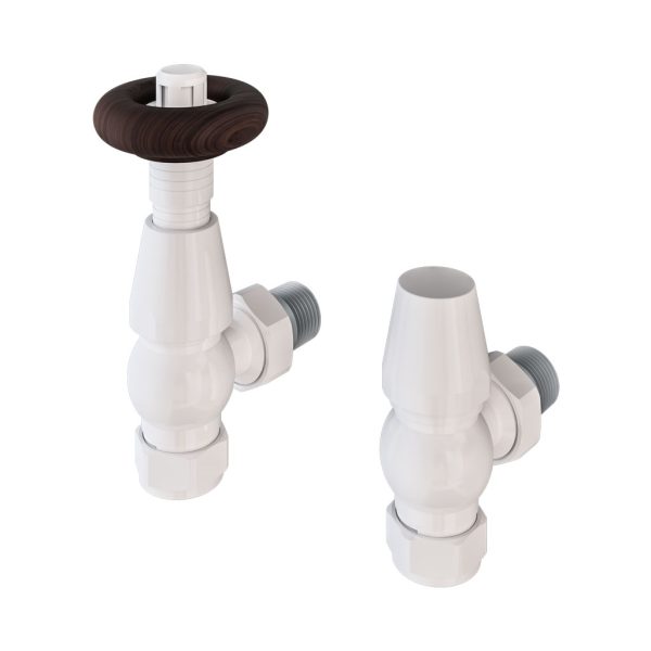 Gloss White Angle Traditional TRV with 15mm Lockshield Radiator Valve - Eastbrook