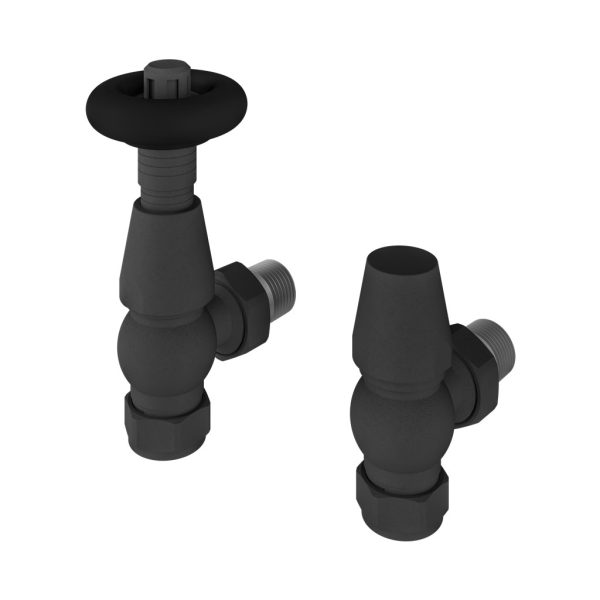 Matt Anthracite Angle Traditional TRV with 15mm Lockshield Radiator Valve - Eastbrook