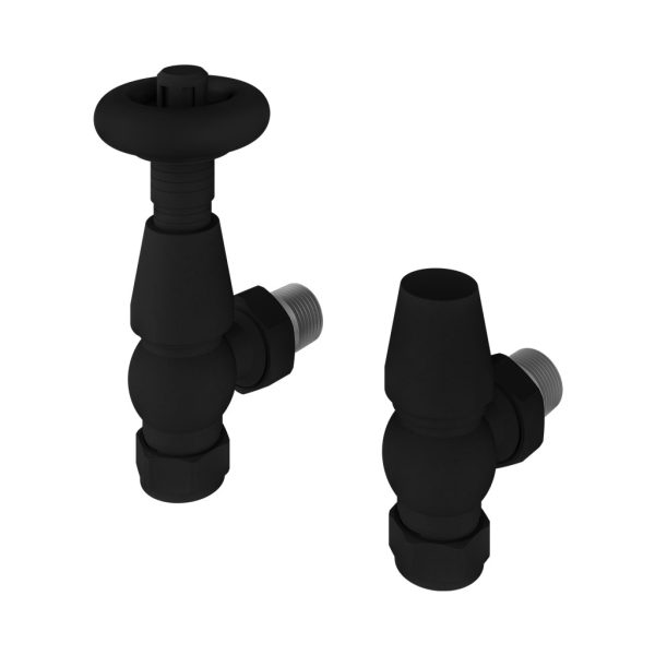 Matt Black Angle Traditional TRV with 15mm Lockshield Radiator Valve - Eastbrook