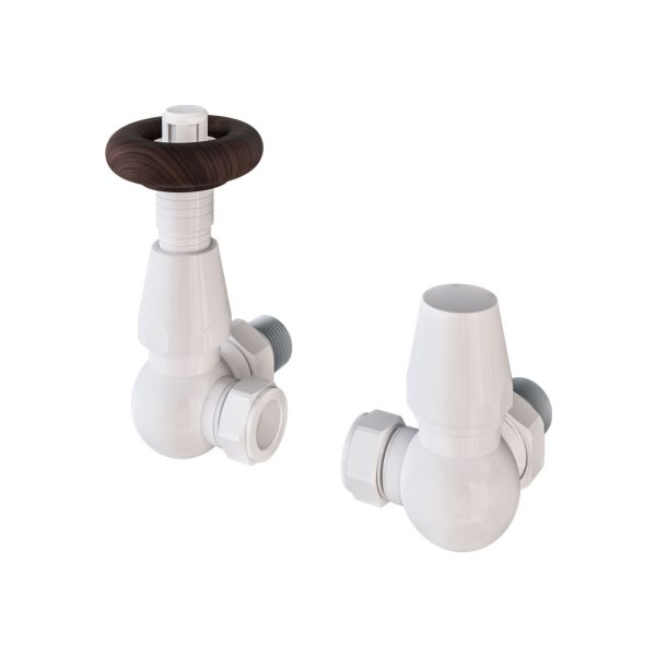 Gloss White Corner Traditional TRV with 15mm Lockshield Radiator Valve - Eastbrook