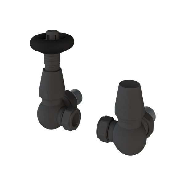 Matt Anthracite Corner Traditional TRV with 15mm Lockshield Radiator Valve - Eastbrook