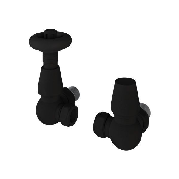 Matt Black Corner Traditional TRV with 15mm Lockshield Radiator Valve - Eastbrook