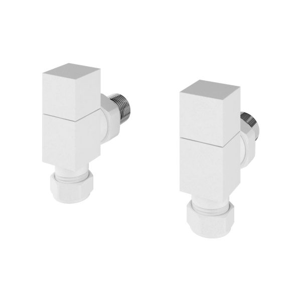 Pair Of Matt White Angled Square Radiator Valves - Eastbrook