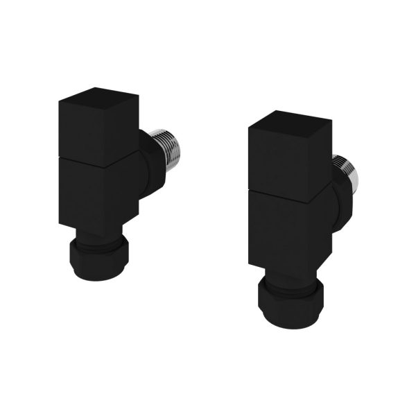 Pair Of Matt Black Angled Square Radiator Valves - Eastbrook