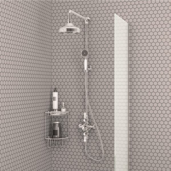 Traditional Twin Thermostatic exposed shower Valve with Rigid riser with 8'' Rose Head - Eastbrook