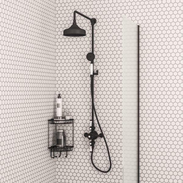 Traditional Twin Thermostatic exposed shower Valve with Rigid riser with 8'' Rose Head - Eastbrook