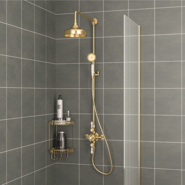 Traditional Twin Thermostatic exposed shower Valve with Rigid riser with 8'' Rose Head - Eastbrook