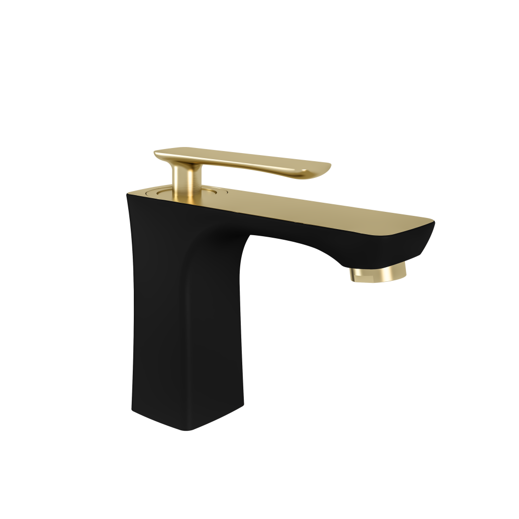 Helston Matt Smooth Black Brushed Brass Basin Mono Tap Inc. Waste - Eastbrook