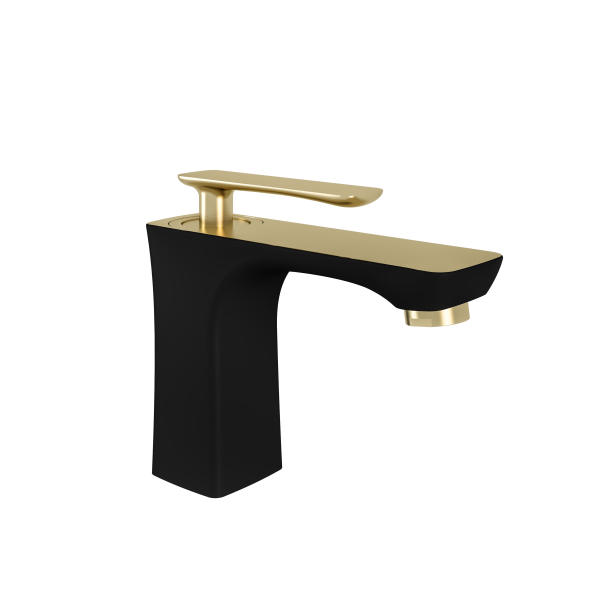 Helston Matt Smooth Black Brushed Brass Basin Mono Tap Inc. Waste - Eastbrook