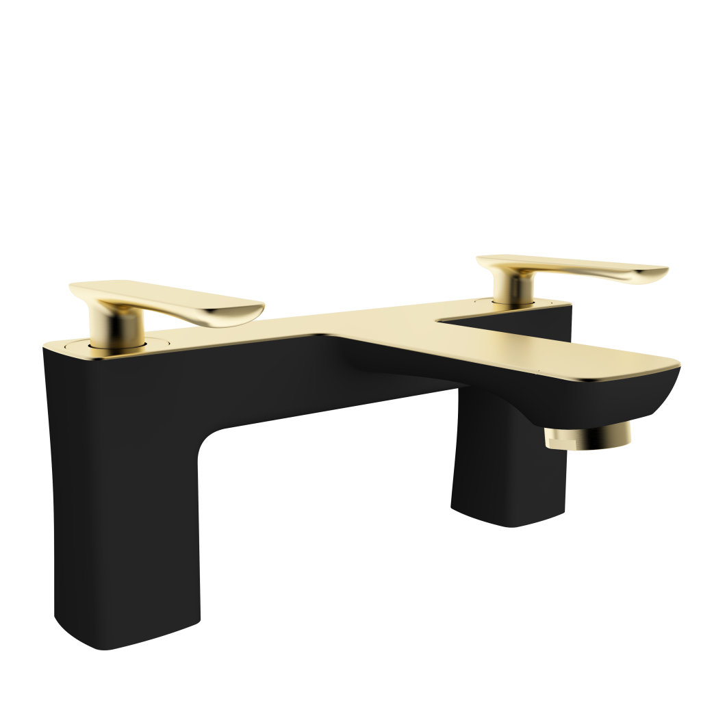 Helston Matt Smooth Black Brushed Brass Bath Filler Tap - Eastbrook