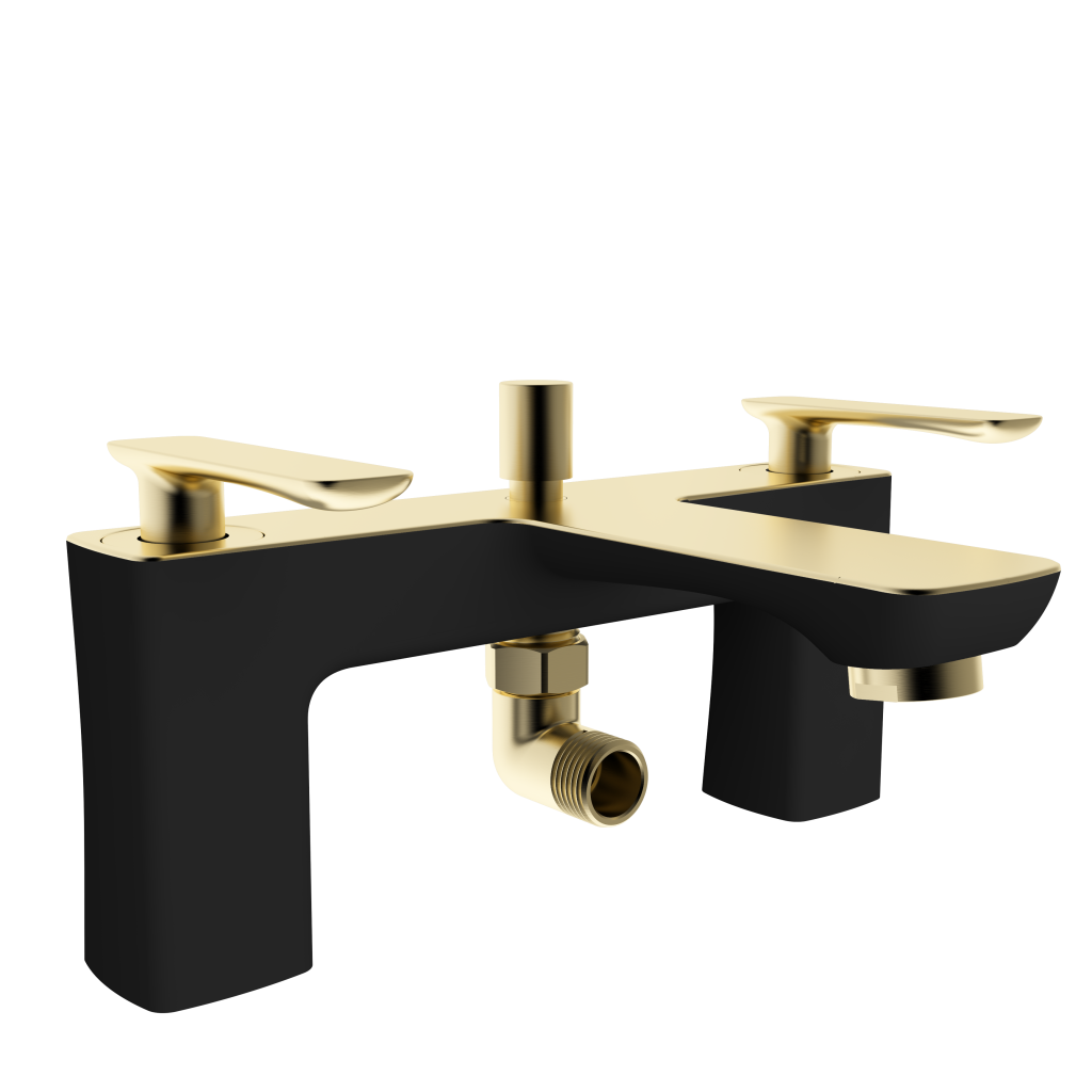Helston Matt Smooth Black Brushed Brass Bath Shower Mixer Tap - Eastbrook