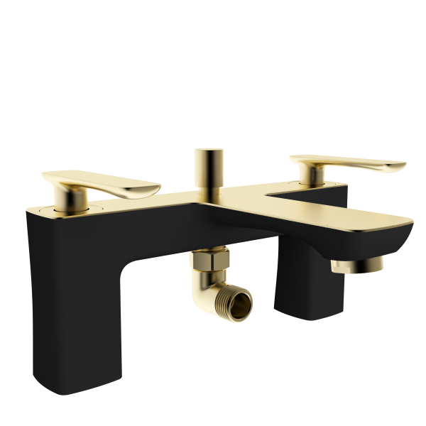 Helston Matt Smooth Black Brushed Brass Bath Shower Mixer Tap - Eastbrook