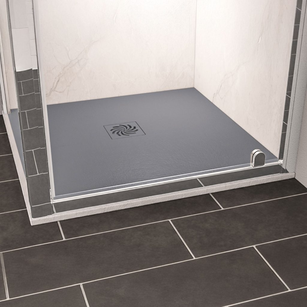 Crossland Light Grey Square Slate Stone Resin Shower Trays - Eastbrook