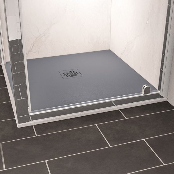 Crossland Light Grey Square Slate Stone Resin Shower Trays - Eastbrook