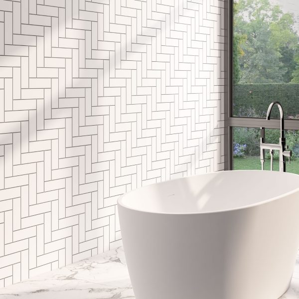 White Herringbone Vertical Cutline 1000 x 2400mm PVC Satinpanel - Eastbrook