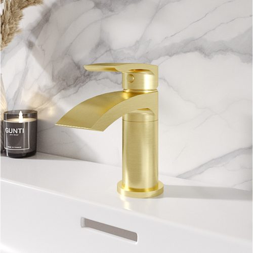 Alveston Brushed Brass Mini Swivel Basin Tap with Waste - Eastbrook