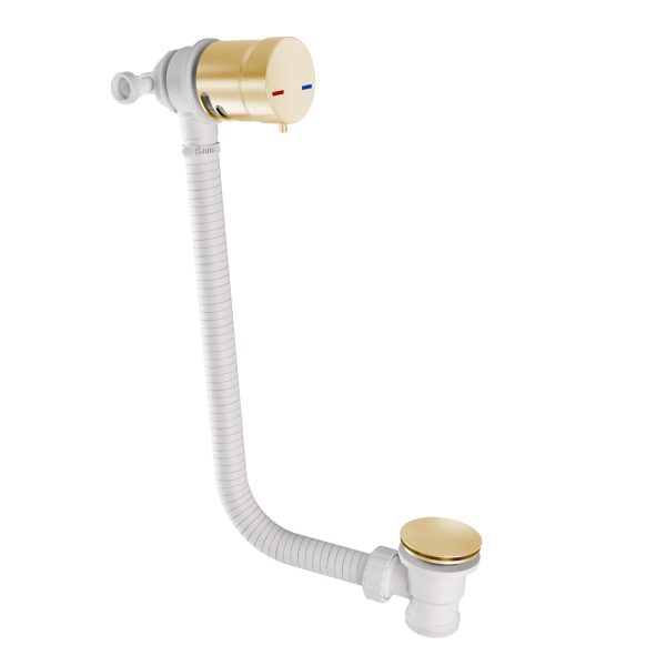 Brushed Brass Bath Mixer Overflow Filler with Push Button waste - Eastbrook