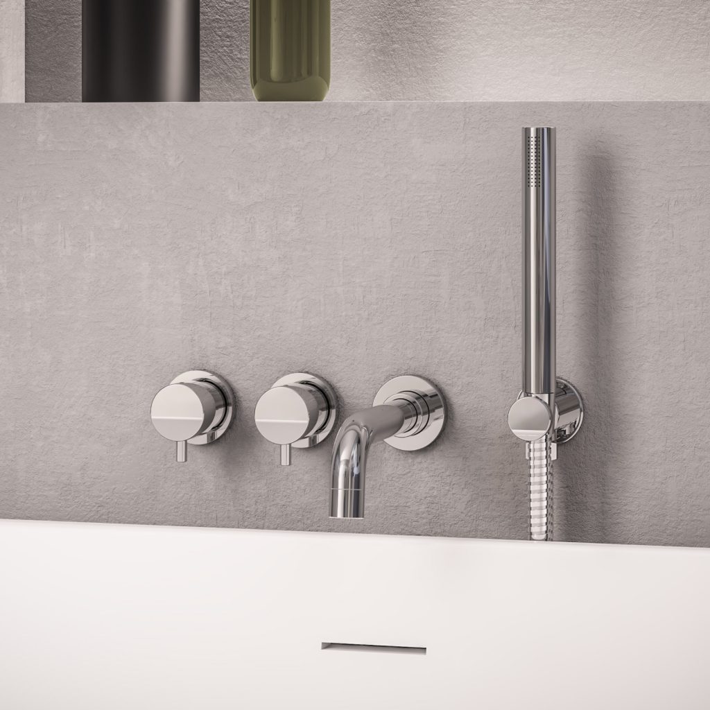 Meriden Chrome Wall Mounted Thermostatic 4 hole Bath Shower Mixer Set - Eastbrook