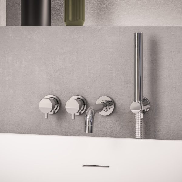 Meriden Chrome Wall Mounted Thermostatic 4 hole Bath Shower Mixer Set - Eastbrook