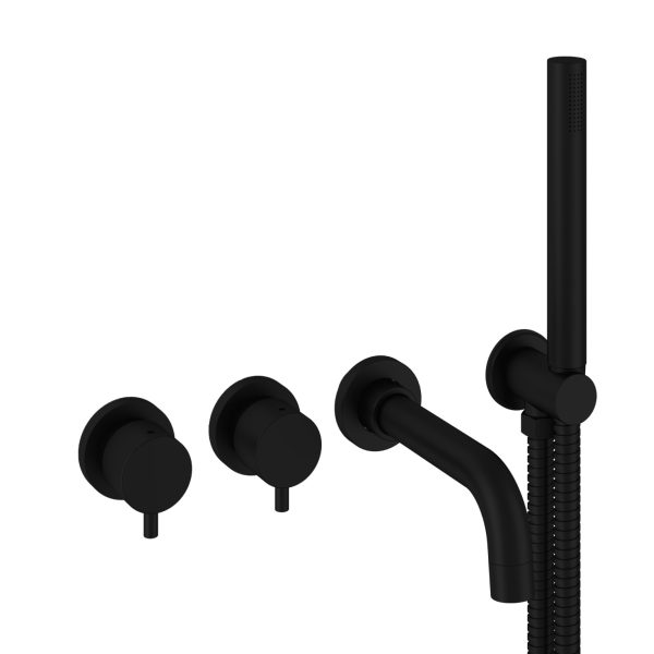 Meriden Matt Black Wall Mounted Thermostatic 4 hole Bath Shower Mixer Set - Eastbrook