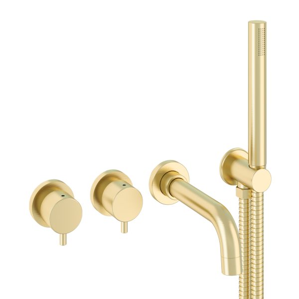 Meriden Brushed Brass Wall Mounted Thermostatic 4 hole Bath Shower Mixer Set - Eastbrook