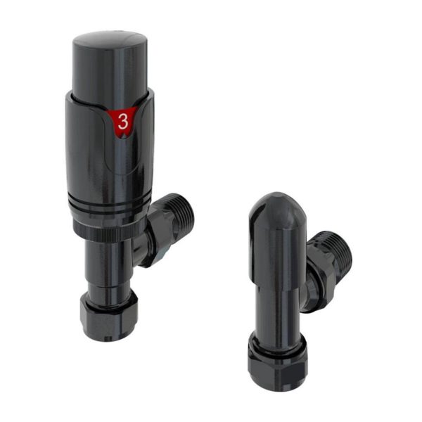 15mm Angled TRV and Lockshield Black Gold Radiator Valves - Eastbrook