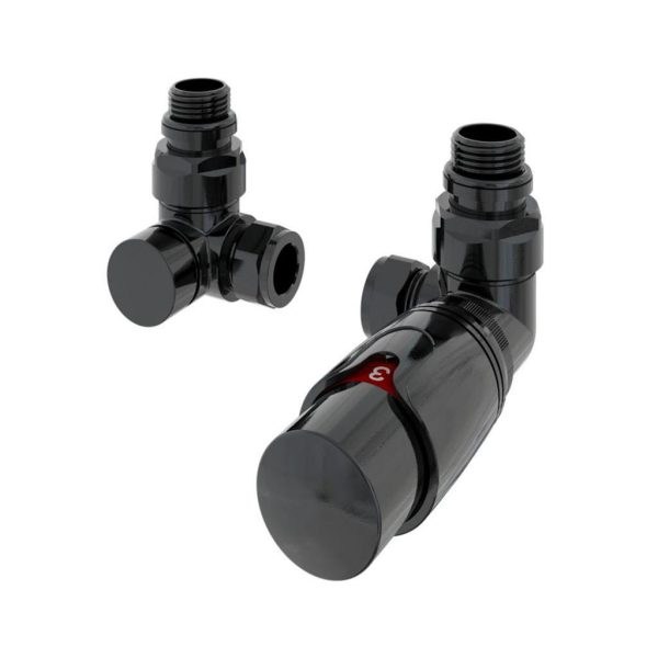 15mm Corner TRV and Lockshield Black Gold Radiator Valves - Eastbrook