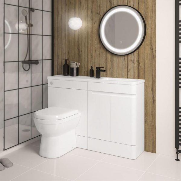 Arda 1200 Right Hand High Gloss White Combination Vanity Unit - Eastbrook