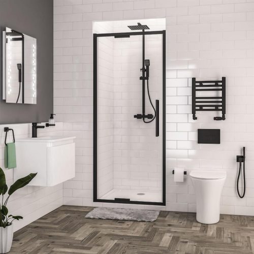 Corniche 2000 Matt Black 8mm In-Fold Shower Doors - Eastbrook