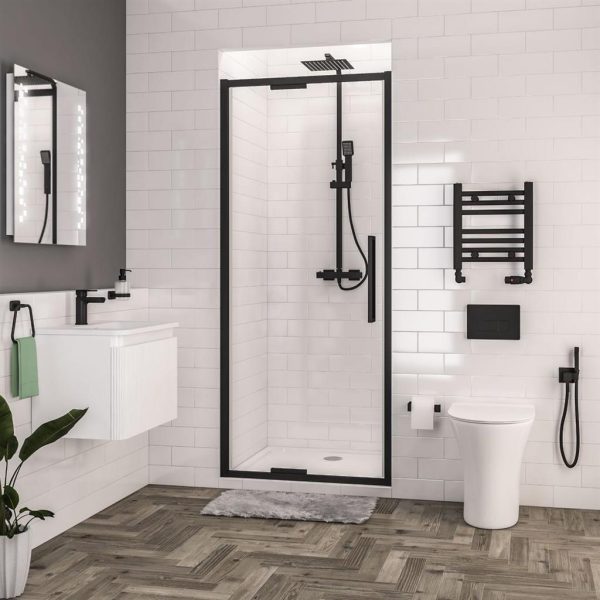 Corniche 2000 Matt Black 8mm In-Fold Shower Doors - Eastbrook