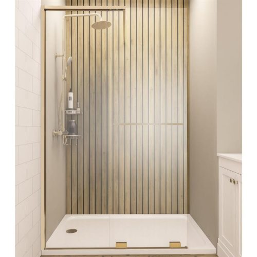 Corniche 2000 Brushed Brass 8mm Soft Close Walk In Wet Room Slider Shower Screen - Eastbrook