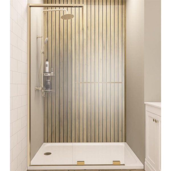 Corniche 2000 Brushed Brass 8mm Soft Close Walk In Wet Room Slider Shower Screen - Eastbrook