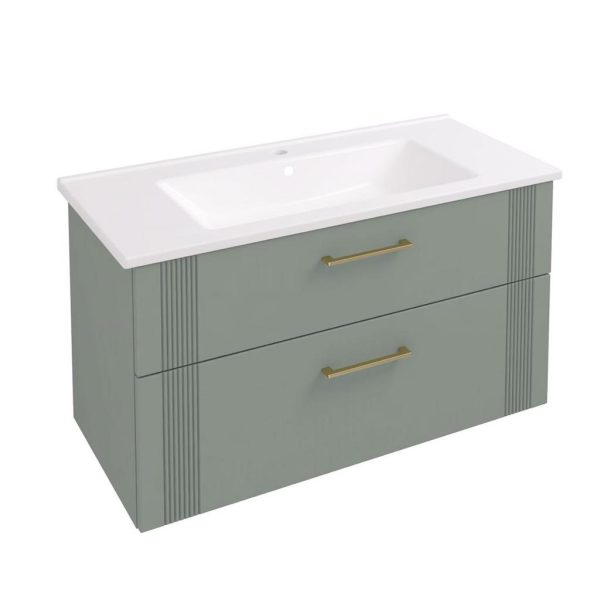 Cranham 1000 Sage Green Wall Mounted Vanity Unit - Eastbrook
