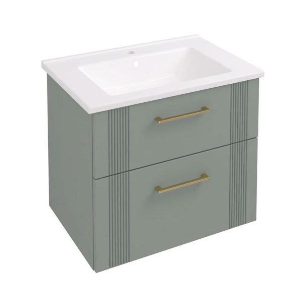 Cranham 600 Sage Green Wall Mounted Vanity Unit - Eastbrook