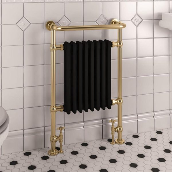 Isbourne Brushed Brass Matt Black 940 x 600 Traditional Radiator - Eastbrook