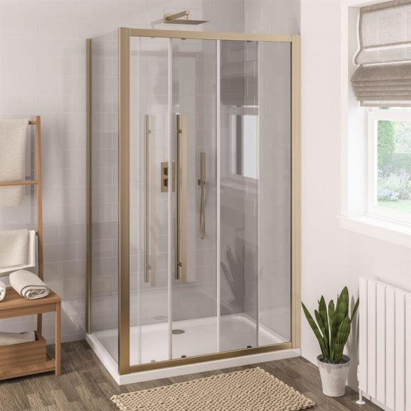 Vantage 2000 Brushed Brass 8mm Soft Close Sliding Shower Door - Eastbrook