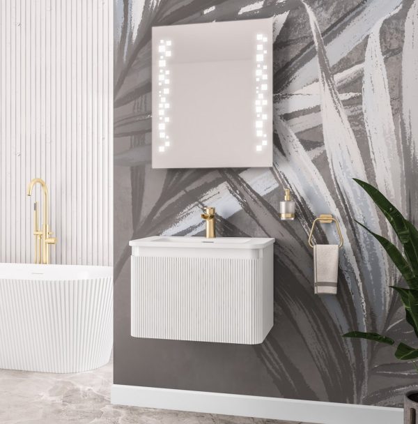 Belice High Gloss White Fluted 600 Wall Hung Vanity Unit